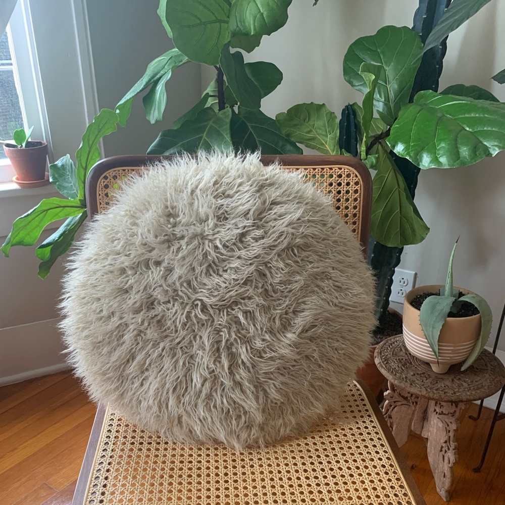 Shag fuzzy round throw pillow